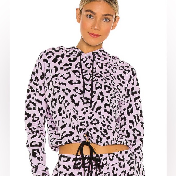 Beach Riot Purple Leopard Drawstring Cropped Hoodie - Picture 1 of 4